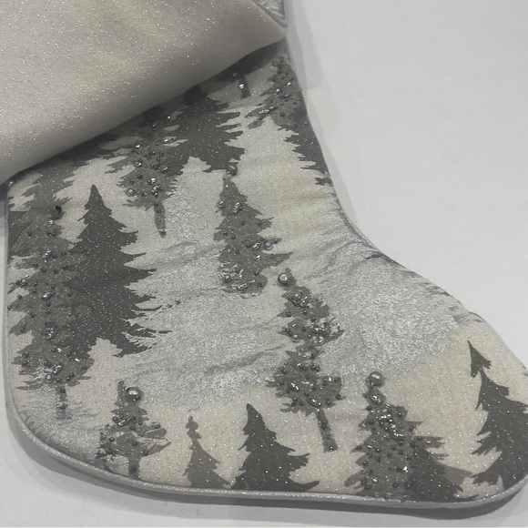 2 Rachel Zoe Beaded Silver Grey Christmas Tree Stockings 22” New Set of 2 - Picture 4 of 7